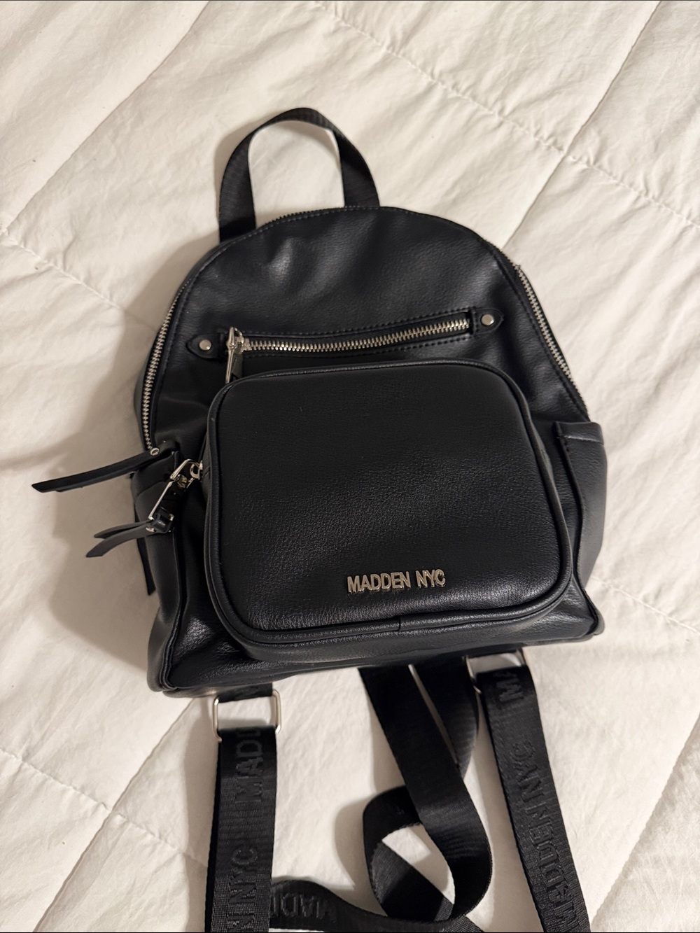 Madden NYC Black Mini Backpack with Front Pocket